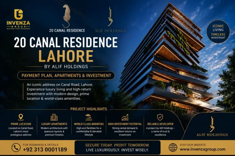 20 Canal Residence Lahore by Alif Holdings featuring luxury apartments, payment plan and Canal Road investment appeal
