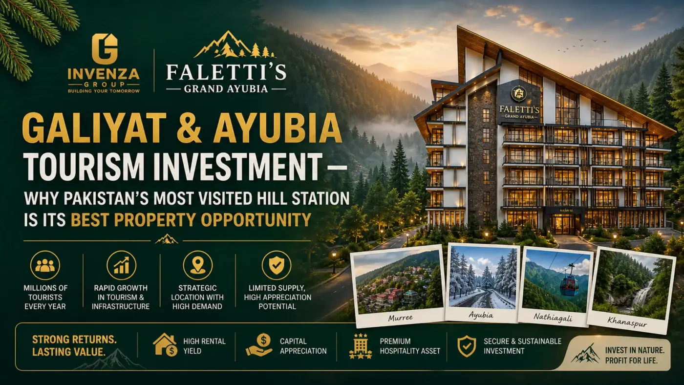 Galiyat and Ayubia tourism investment featuring Faletti’s Grand Ayubia hotel with scenic mountain views and high ROI potential