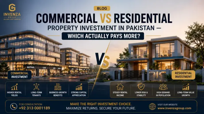 Commercial vs residential property investment in Pakistan comparing rental yields, ROI potential and long-term wealth growth opportunities