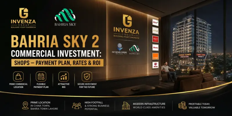 Bahria Sky 2 commercial shops investment in Lahore featuring payment plan, rates, ROI and premium retail spaces.