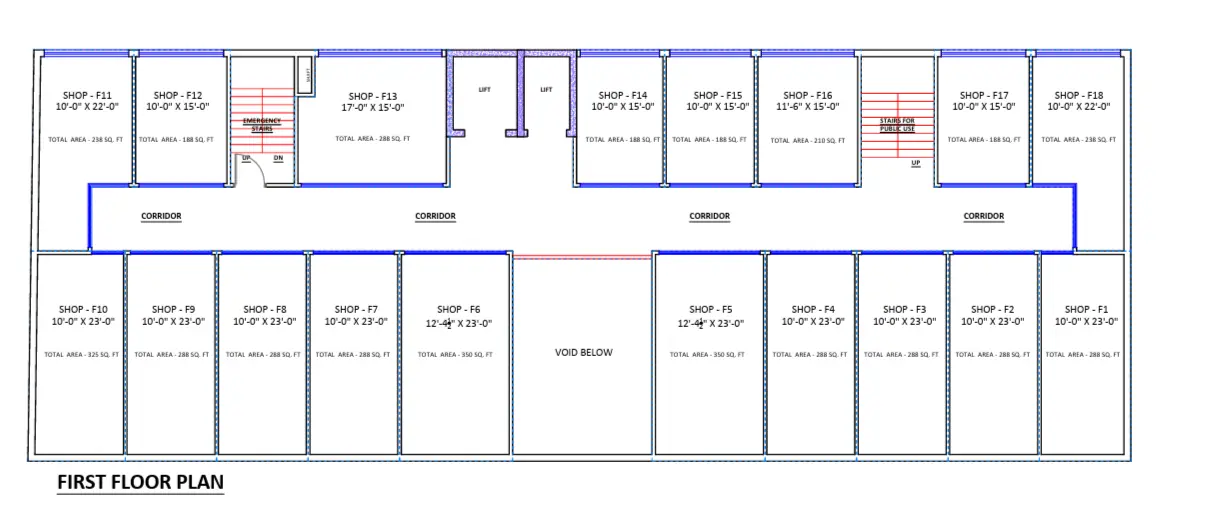 Central Mall Lahore First Floor Plan — Shop Layout F1 to F18