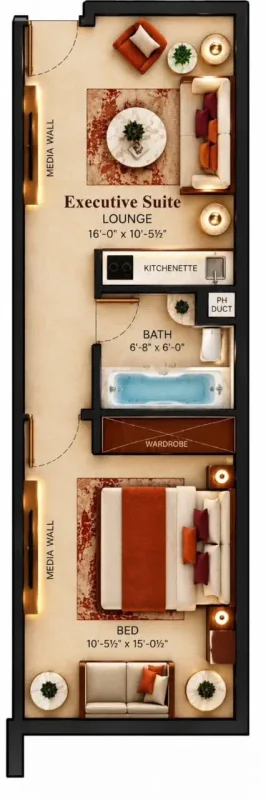 Executive Suite floor plan — 649 sqft