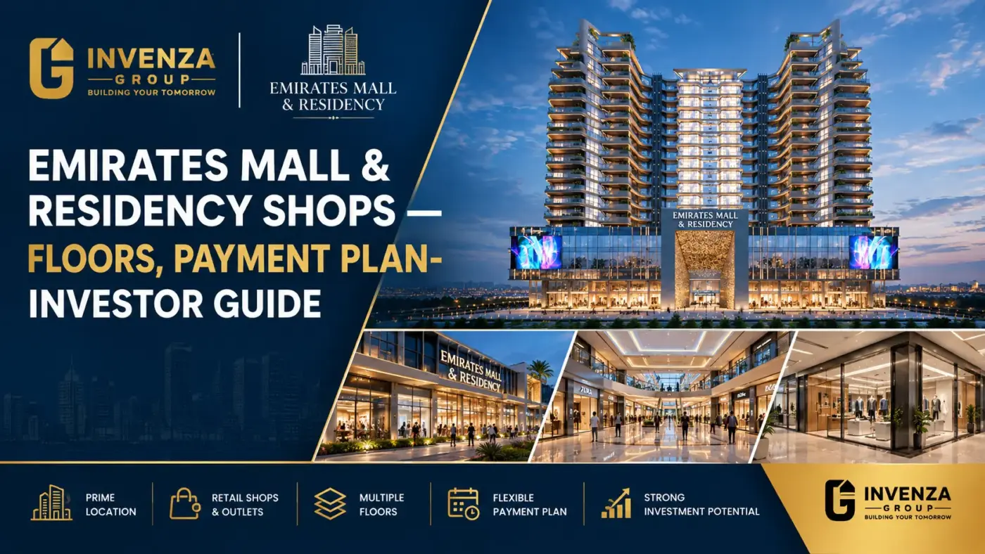 Emirates Mall & Residency shops in Lahore with floors, payment plan and investment guide by Invenza Group.