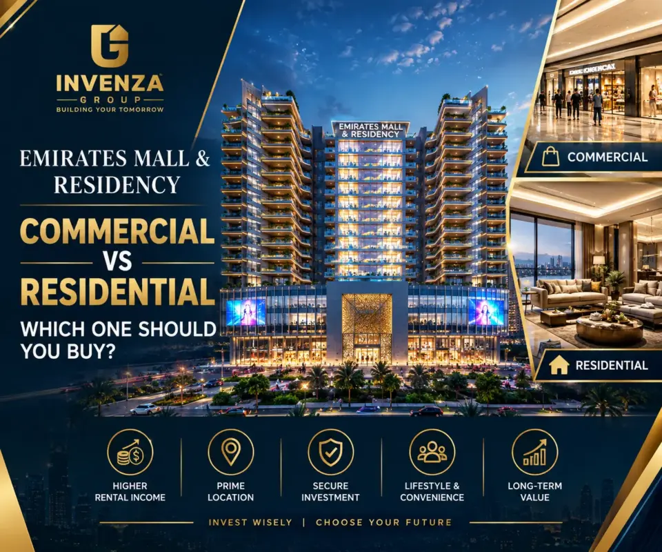 Emirates Mall & Residency Lahore commercial vs residential investment comparison with rental income and long-term value