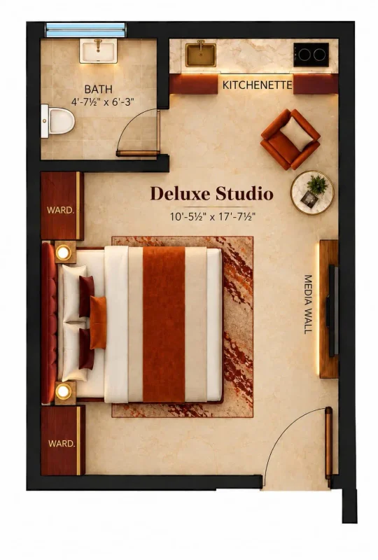 Deluxe Studio floor plan — 331 sqft
