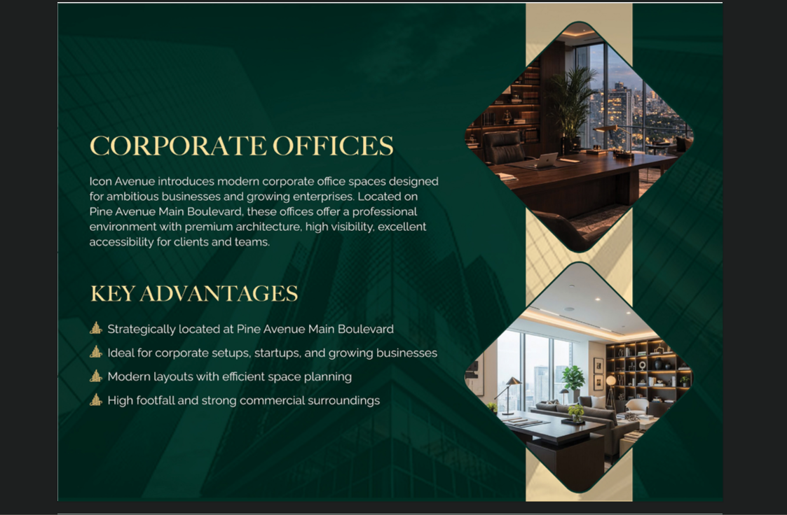Icon Avenue Lahore corporate office advantages and features