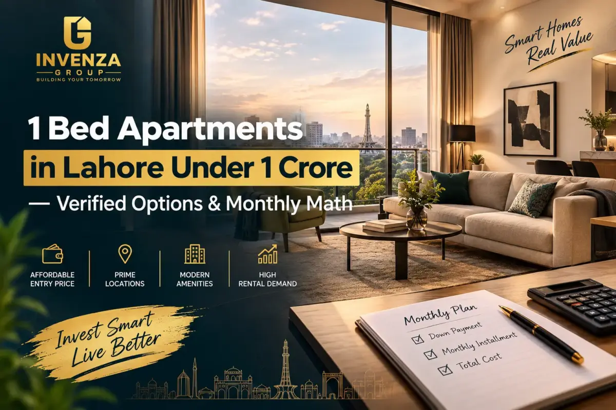 1 bed apartments in Lahore under 1 crore with verified options, prime locations, amenities and monthly payment analysis.