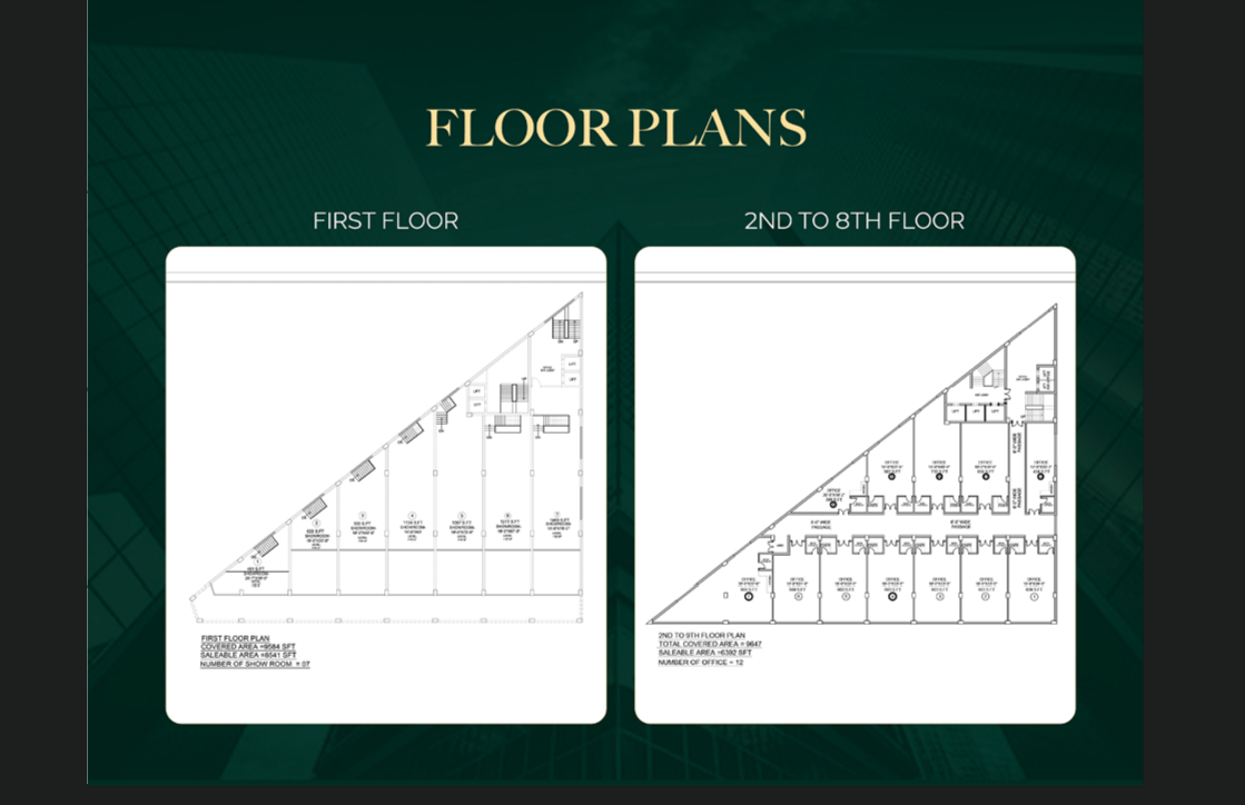 Icon Avenue Lahore 1st floor and 2nd to 8th floor plan showing 12 office units per floor